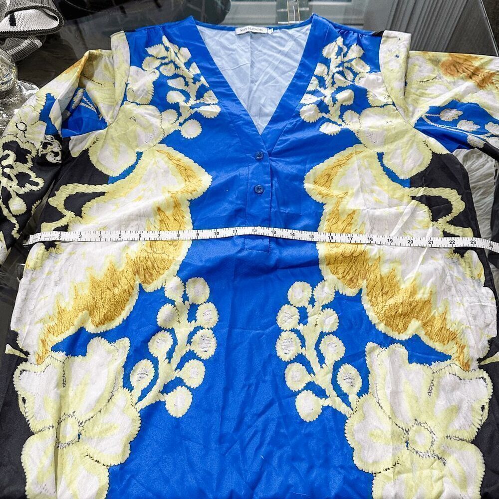 Brand New Women's Tunic Dress Cute Floral Printed Deep V Neck Long Sleeve Casual - Picture 8 of 10